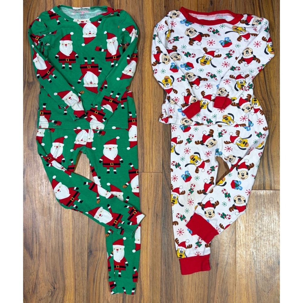 Kids Size 4t Christmas Pajama Bundle Santa Disney Mickey Pluto 2 Sets